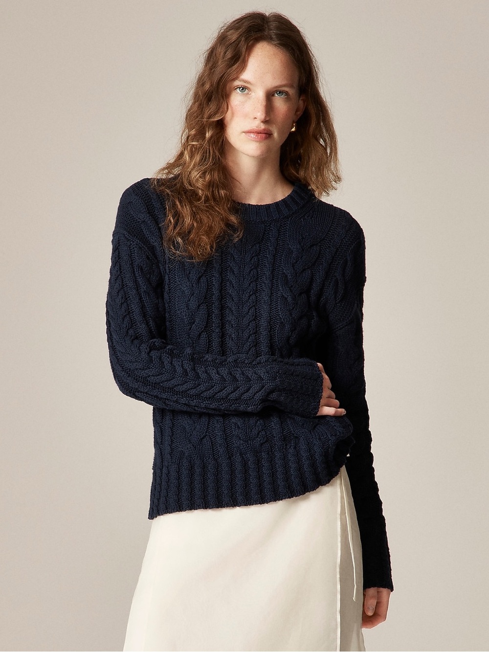 J Crew Cable-knit crewneck sweater in Navy - Size XS
